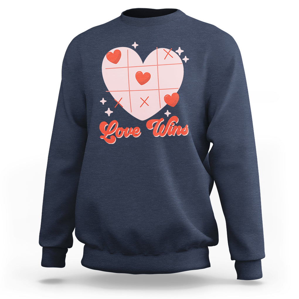 Valentine's Day Sweatshirt Love Always Wins Funny Heart Tic Tac Toe TS09 Navy Printyourwear