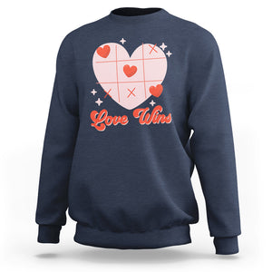 Valentine's Day Sweatshirt Love Always Wins Funny Heart Tic Tac Toe TS09 Navy Printyourwear