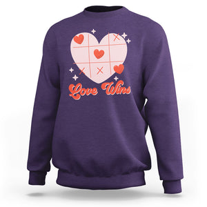 Valentine's Day Sweatshirt Love Always Wins Funny Heart Tic Tac Toe TS09 Purple Printyourwear