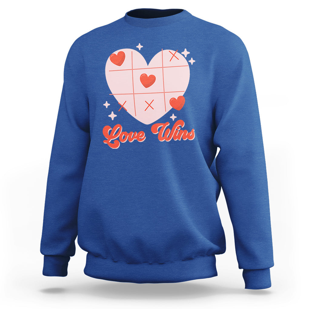 Valentine's Day Sweatshirt Love Always Wins Funny Heart Tic Tac Toe TS09 Royal Blue Printyourwear