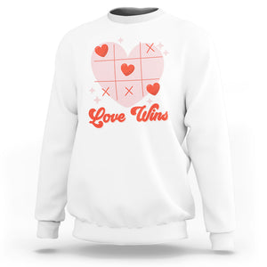 Valentine's Day Sweatshirt Love Always Wins Funny Heart Tic Tac Toe TS09 White Printyourwear