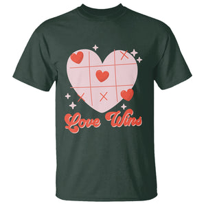 Valentine's Day T Shirt Love Always Wins Funny Heart Tic Tac Toe TS09 Dark Forest Green Printyourwear