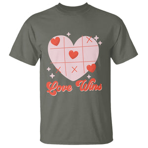 Valentine's Day T Shirt Love Always Wins Funny Heart Tic Tac Toe TS09 Military Green Printyourwear