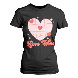 Valentine's Day T Shirt For Women Love Always Wins Funny Heart Tic Tac Toe TS09 Black Print Your Wear