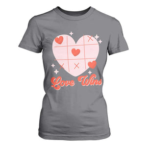 Valentine's Day T Shirt For Women Love Always Wins Funny Heart Tic Tac Toe TS09 Charcoal Print Your Wear