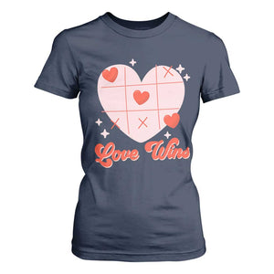 Valentine's Day T Shirt For Women Love Always Wins Funny Heart Tic Tac Toe TS09 Navy Print Your Wear