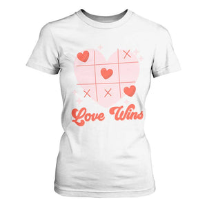 Valentine's Day T Shirt For Women Love Always Wins Funny Heart Tic Tac Toe TS09 White Print Your Wear