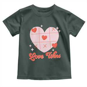 Valentine's Day Toddler T Shirt Love Always Wins Funny Heart Tic Tac Toe TS09 Dark Forest Green Print Your Wear