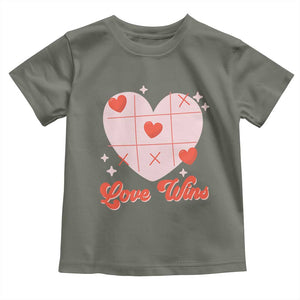 Valentine's Day Toddler T Shirt Love Always Wins Funny Heart Tic Tac Toe TS09 Military Green Print Your Wear