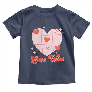 Valentine's Day Toddler T Shirt Love Always Wins Funny Heart Tic Tac Toe TS09 Navy Print Your Wear