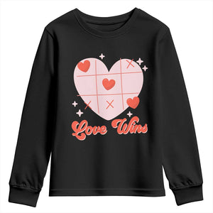 Valentine's Day Youth Sweatshirt Love Always Wins Funny Heart Tic Tac Toe TS09 Black Print Your Wear