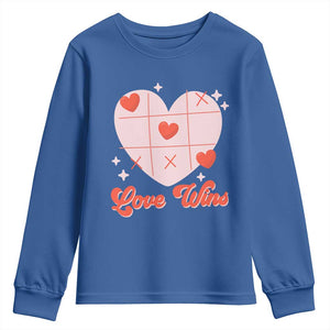 Valentine's Day Youth Sweatshirt Love Always Wins Funny Heart Tic Tac Toe TS09 Royal Blue Print Your Wear