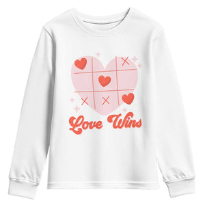 Valentine's Day Youth Sweatshirt Love Always Wins Funny Heart Tic Tac Toe TS09 White Print Your Wear