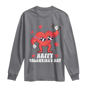 Happy Valentine's Day Gymer Heart Weightlifting Funny Deadlift Fitness Long Sleeve Shirt TS09 Charcoal Print Your Wear