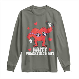 Happy Valentine's Day Gymer Heart Weightlifting Funny Deadlift Fitness Long Sleeve Shirt TS09 Military Green Print Your Wear