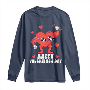 Happy Valentine's Day Gymer Heart Weightlifting Funny Deadlift Fitness Long Sleeve Shirt TS09 Navy Print Your Wear