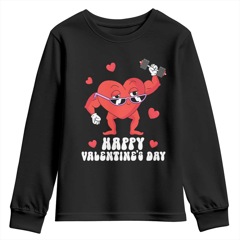 Happy Valentine's Day Gymer Heart Weightlifting Funny Deadlift Fitness Youth Sweatshirt TS09 Black Print Your Wear