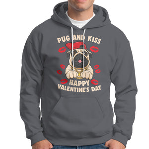 Pug And Kiss Happy Valentine's Day Funny Pet Lover Hoodie TS09 Charcoal Printyourwear