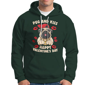 Pug And Kiss Happy Valentine's Day Funny Pet Lover Hoodie TS09 Dark Forest Green Printyourwear