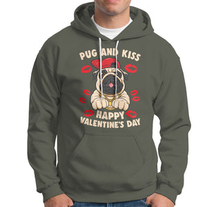 Pug And Kiss Happy Valentine's Day Funny Pet Lover Hoodie TS09 Military Green Printyourwear