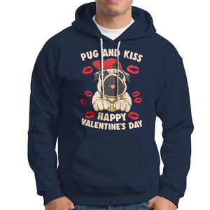 Pug And Kiss Happy Valentine's Day Funny Pet Lover Hoodie TS09 Navy Printyourwear