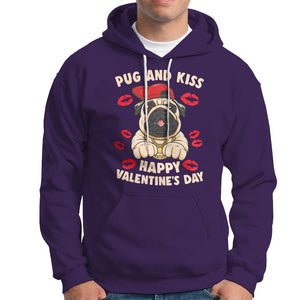 Pug And Kiss Happy Valentine's Day Funny Pet Lover Hoodie TS09 Purple Printyourwear