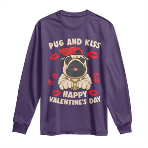 Pug And Kiss Happy Valentine's Day Funny Pet Lover Long Sleeve Shirt TS09 Purple Print Your Wear