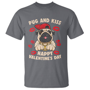 Pug And Kiss Happy Valentine's Day Funny Pet Lover T Shirt TS09 Charcoal Printyourwear