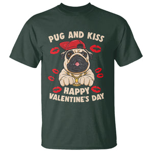 Pug And Kiss Happy Valentine's Day Funny Pet Lover T Shirt TS09 Dark Forest Green Printyourwear