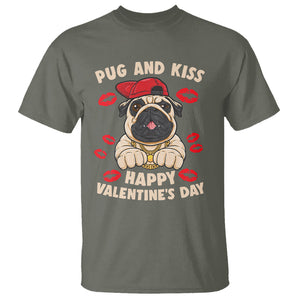 Pug And Kiss Happy Valentine's Day Funny Pet Lover T Shirt TS09 Military Green Printyourwear