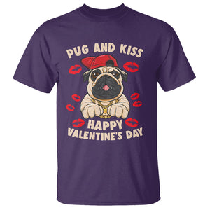 Pug And Kiss Happy Valentine's Day Funny Pet Lover T Shirt TS09 Purple Printyourwear