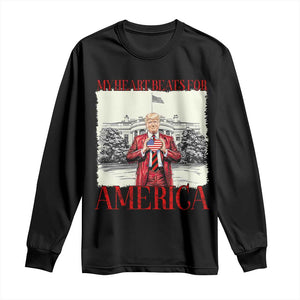 Funny Trump Long Sleeve Shirt My Heart Beats For America Valentine's Day TS09 Black Print Your Wear