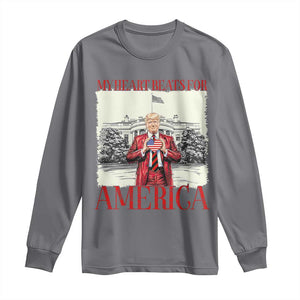 Funny Trump Long Sleeve Shirt My Heart Beats For America Valentine's Day TS09 Charcoal Print Your Wear