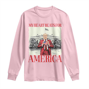 Funny Trump Long Sleeve Shirt My Heart Beats For America Valentine's Day TS09 Light Pink Print Your Wear