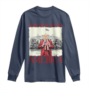 Funny Trump Long Sleeve Shirt My Heart Beats For America Valentine's Day TS09 Navy Print Your Wear