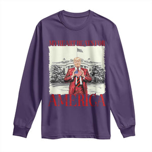 Funny Trump Long Sleeve Shirt My Heart Beats For America Valentine's Day TS09 Purple Print Your Wear