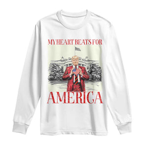 Funny Trump Long Sleeve Shirt My Heart Beats For America Valentine's Day TS09 White Print Your Wear