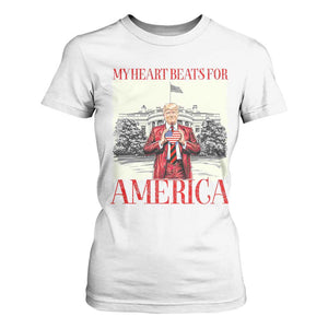 Funny Trump T Shirt For Women My Heart Beats For America Valentine's Day TS09 White Print Your Wear