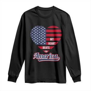 Patriotic Long Sleeve Shirt My Heart Beats For America Valentine's Day TS09 Black Print Your Wear