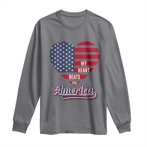 Patriotic Long Sleeve Shirt My Heart Beats For America Valentine's Day TS09 Charcoal Print Your Wear