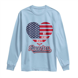 Patriotic Long Sleeve Shirt My Heart Beats For America Valentine's Day TS09 Light Blue Print Your Wear