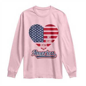 Patriotic Long Sleeve Shirt My Heart Beats For America Valentine's Day TS09 Light Pink Print Your Wear