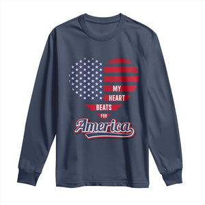 Patriotic Long Sleeve Shirt My Heart Beats For America Valentine's Day TS09 Navy Print Your Wear