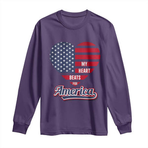 Patriotic Long Sleeve Shirt My Heart Beats For America Valentine's Day TS09 Purple Print Your Wear