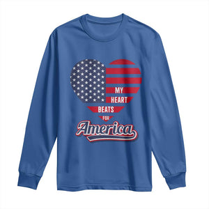 Patriotic Long Sleeve Shirt My Heart Beats For America Valentine's Day TS09 Royal Blue Print Your Wear