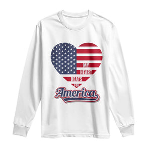 Patriotic Long Sleeve Shirt My Heart Beats For America Valentine's Day TS09 White Print Your Wear