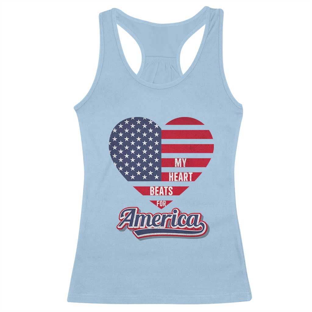 Patriotic Racerback Tank Top My Heart Beats For America Valentine's Day TS09 Light Blue Print Your Wear