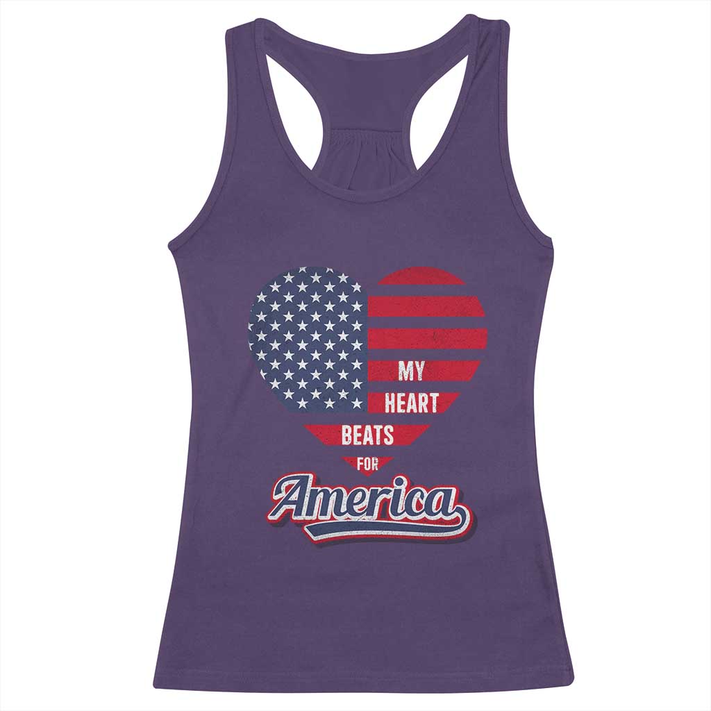 Patriotic Racerback Tank Top My Heart Beats For America Valentine's Day TS09 Purple Print Your Wear