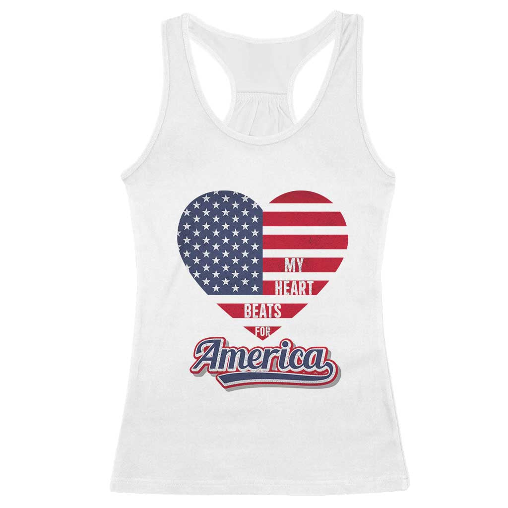 Patriotic Racerback Tank Top My Heart Beats For America Valentine's Day TS09 White Print Your Wear