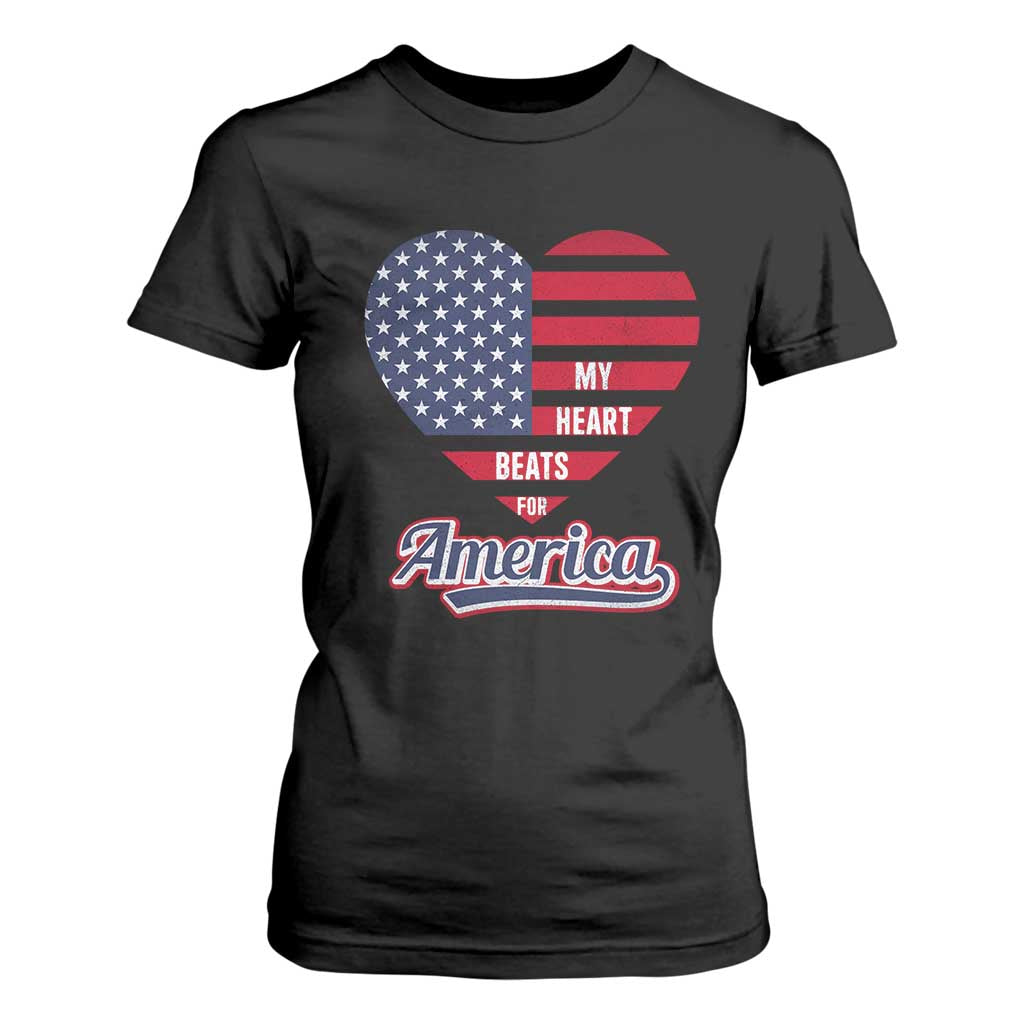 Patriotic T Shirt For Women My Heart Beats For America Valentine's Day TS09 Black Print Your Wear